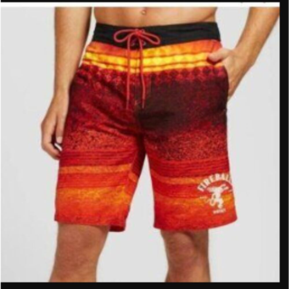 Fireball Whiskey Mens Swim Trunks Size Medium Red Orange Black